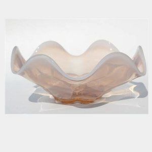 Large crimped bowl Canterbury pattern, pink opalescent Duncan and Miller glass